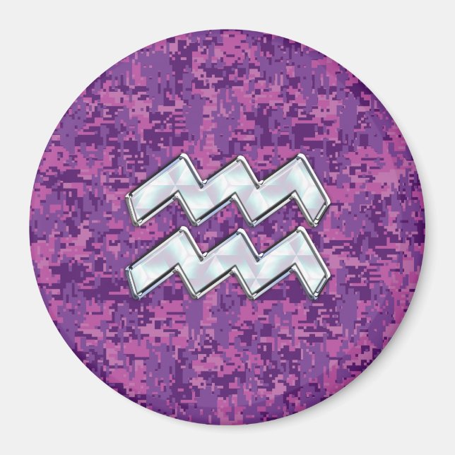 Aquarius Zodiac Symbol på fuchsia digital camo Magnet (Framsidan)