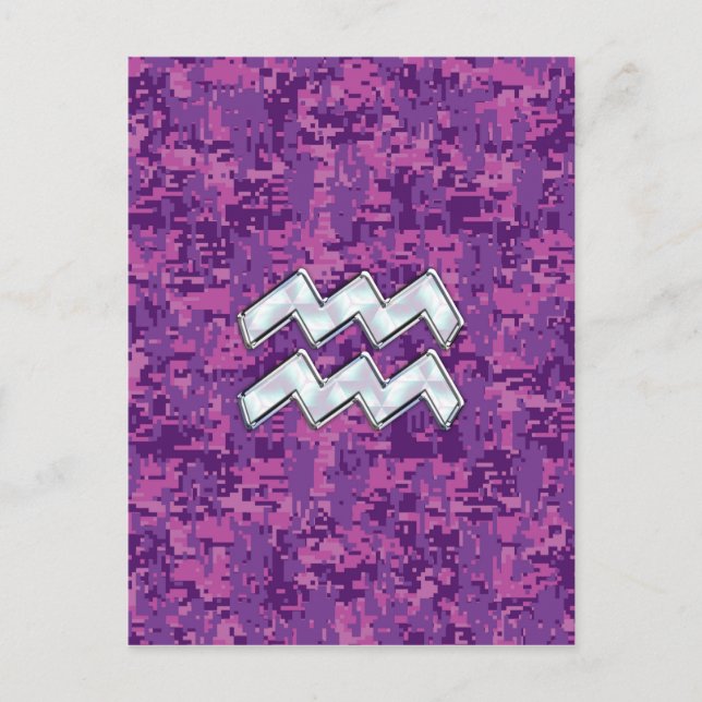 Aquarius Zodiac Symbol på fuchsia digital camo Vykort (Framsida)