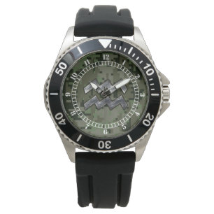 Aquarius Zodiac Symbol på Grönt Camouflage Dial Armbandsur