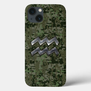 Aquarius Zodiac Symbol på Grönt Digital Camouflage