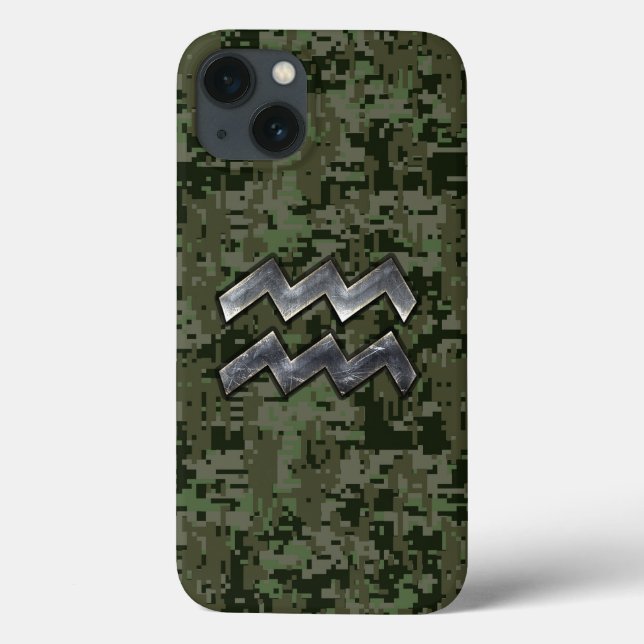 Aquarius Zodiac Symbol på Grönt Digital Camouflage (Baksida)