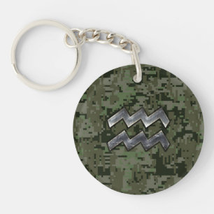 Aquarius Zodiac Symbol på Grönt Digital Camouflage