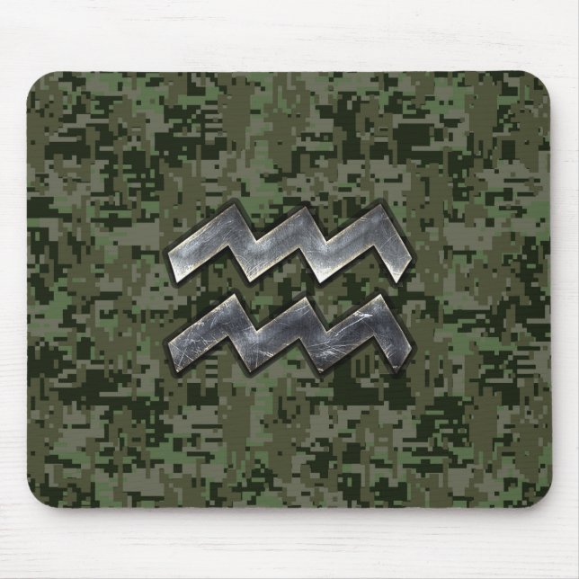 Aquarius Zodiac Symbol på Grönt Digital Camouflage Musmatta (Framsidan)