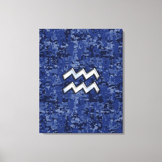 Aquarius Zodiac Symbol på marin blå videokamera Canvastryck (Framsida)