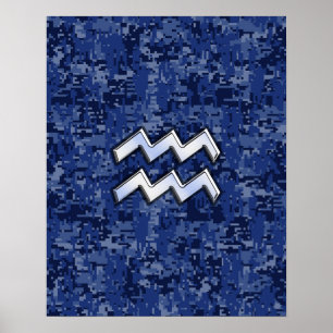Aquarius Zodiac Symbol på marin blå videokamera Poster