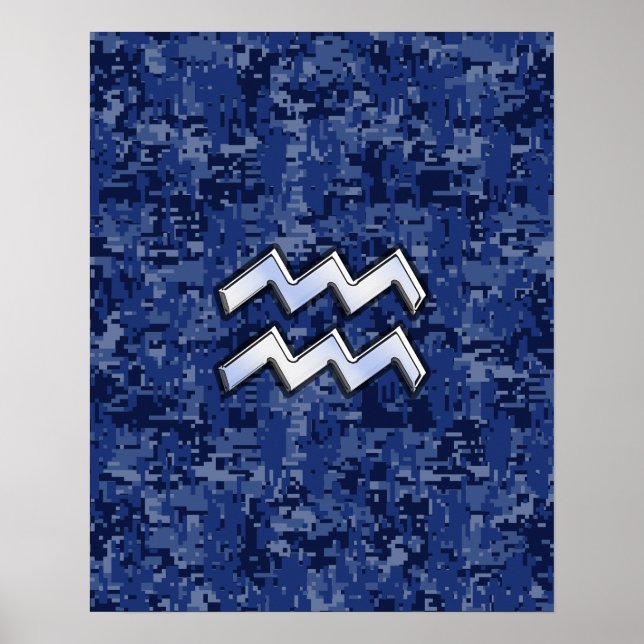 Aquarius Zodiac Symbol på marin blå videokamera Poster (Framsidan)