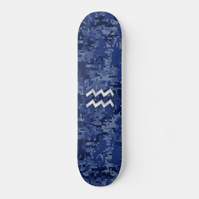 Aquarius Zodiac Symbol på marin digital kamouflage Skateboard Bräda 21,5 Cm (Framsida)
