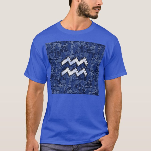 Aquarius Zodiac Symbol på marin digital kamouflage T-shirt (Framsida)
