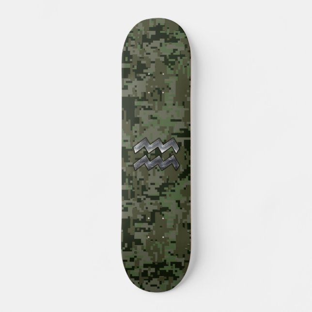 Aquarius Zodiac-symbol på oliv grönt digitalkamera Skateboard Bräda 20 Cm (Framsida)