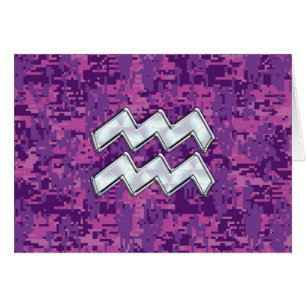 Aquarius Zodiac Symbol på Rosa Digital Camouflage Hälsningskort