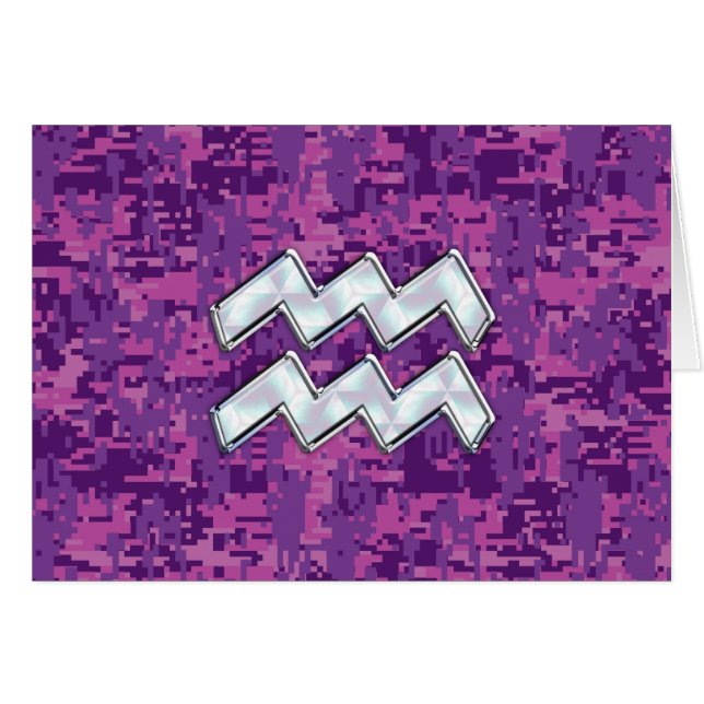 Aquarius Zodiac Symbol på Rosa Digital Camouflage Hälsningskort (Framsidan Horizontal)