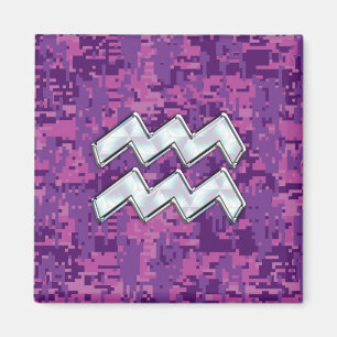 Aquarius Zodiac Symbol på Rosa Digital Camouflage Magnet