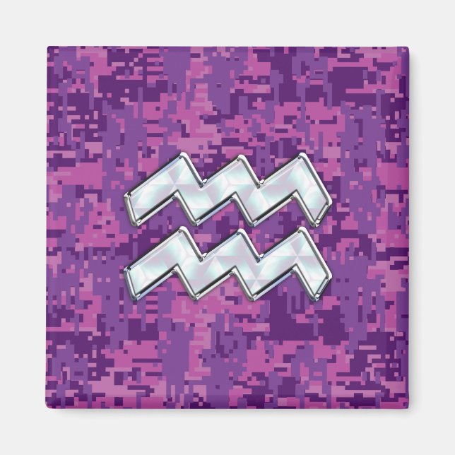 Aquarius Zodiac Symbol på Rosa Digital Camouflage Magnet (Framsidan)