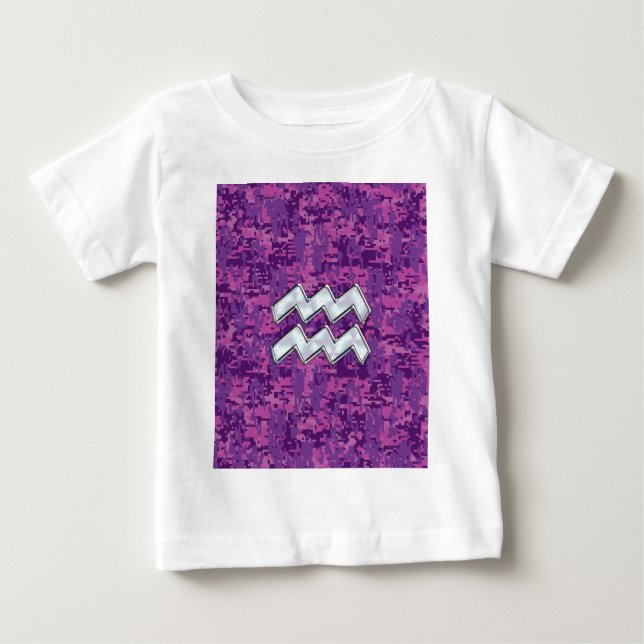 Aquarius Zodiac Symbol på Rosa Digital Camouflage T Shirt (Framsida)