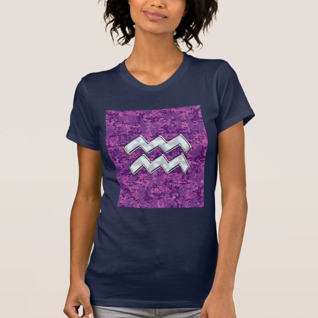 Aquarius Zodiac Symbol på Rosa Digital Camouflage Tee (Framsida)