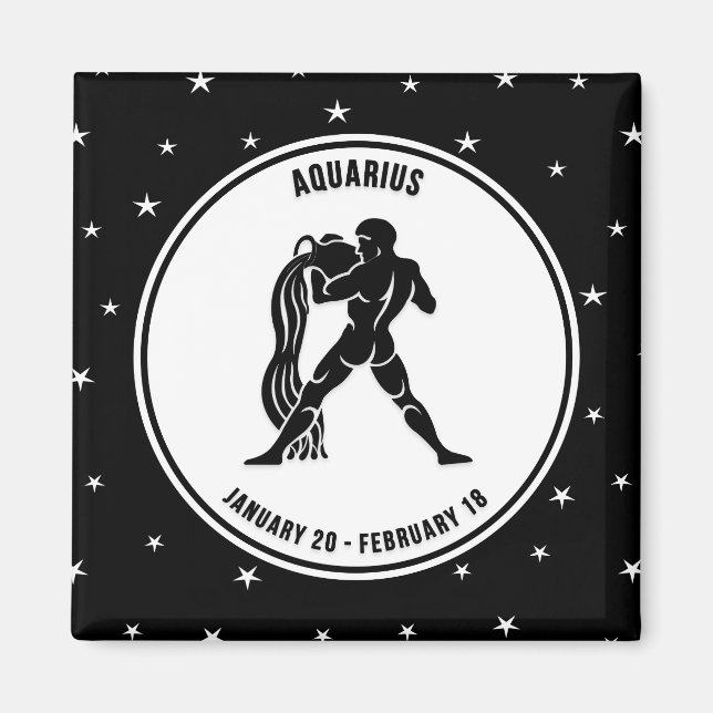 Aquarius Zodiac-tecken, Black & White Magnet (Framsidan)