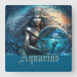 Aquarius Zodiac-tecken Fyrkantig Klocka
