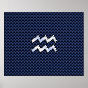 Aquarius Zodiac-tecken på marinblå kolfiber Poster