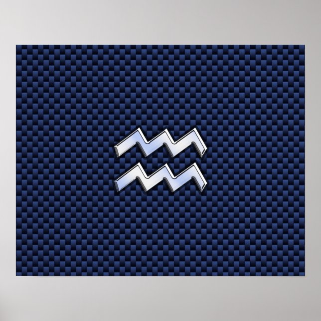 Aquarius Zodiac-tecken på marinblå kolfiber Poster (Framsidan)