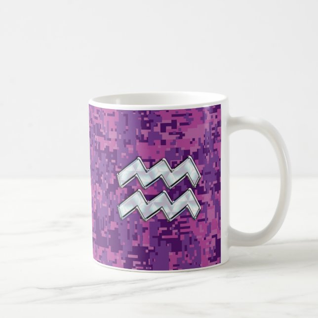 Aquarius Zodiac-tecken på Rosa Digital Camouflage Kaffemugg (Höger)
