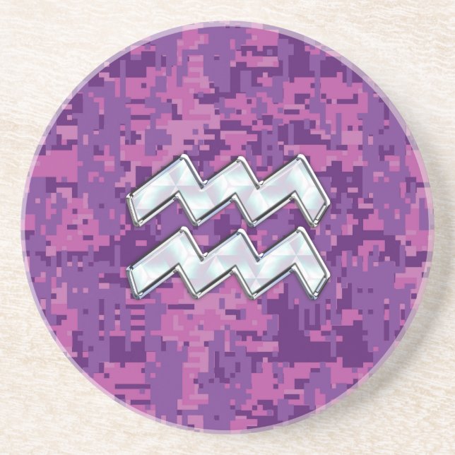Aquarius Zodiac-tecken på Rosa Digital Camouflage Underlägg (Framsidan)