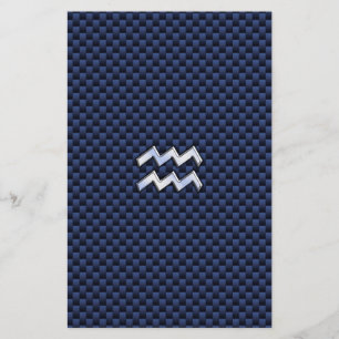 Aquarius Zodiac-tecken på Royal Blue Carbon Fiber Brevpapper