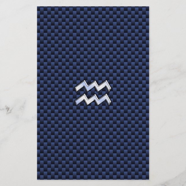 Aquarius Zodiac-tecken på Royal Blue Carbon Fiber Brevpapper (Framsida)