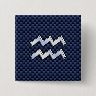 Aquarius Zodiac-tecken på Royal Blue Carbon Fiber Knapp