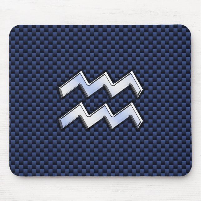 Aquarius Zodiac-tecken på Royal Blue Carbon Fiber Musmatta (Framsidan)
