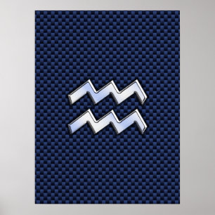 Aquarius Zodiac-tecken på Royal Blue Carbon Fiber Poster