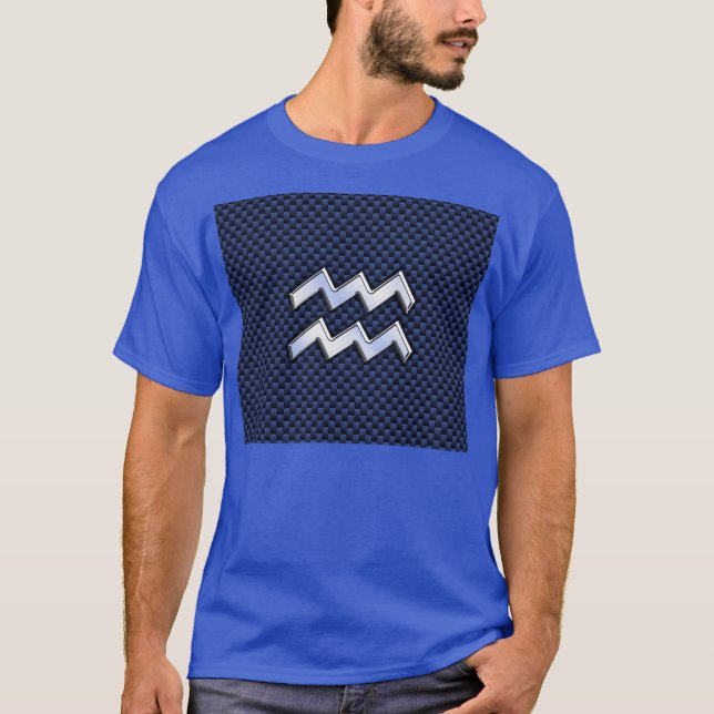 Aquarius Zodiac-tecken på Royal Blue Carbon Fiber Tee Shirt (Framsida)