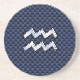 Aquarius Zodiac-tecken på Royal Blue Carbon Fiber Underlägg