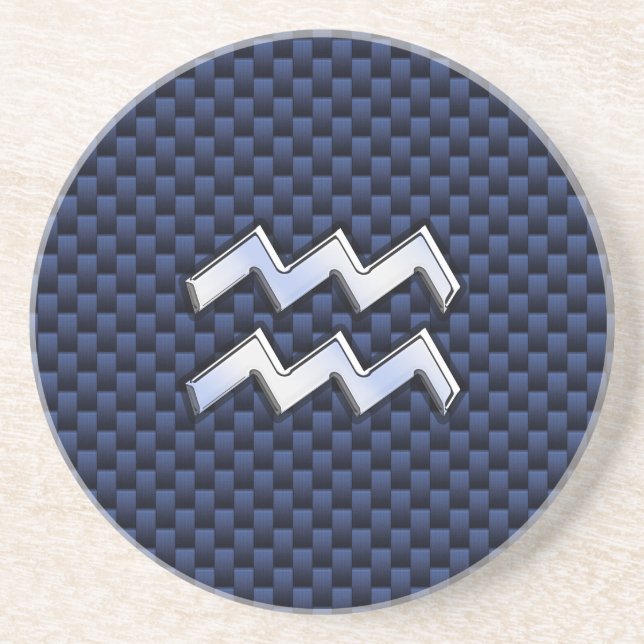 Aquarius Zodiac-tecken på Royal Blue Carbon Fiber Underlägg (Framsidan)
