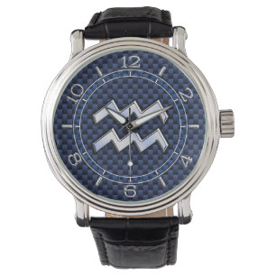 Aquarius Zodiac-tecken på Royalet Blue Carbon Dial Armbandsur