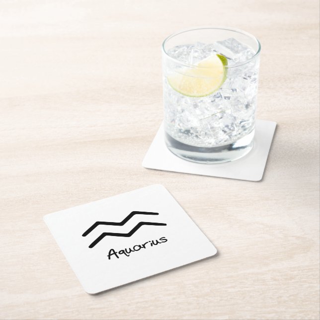 Aquarius Zodiac-tecken på vit bakgrund Underlägg Papper Kvadrat (Insitu)