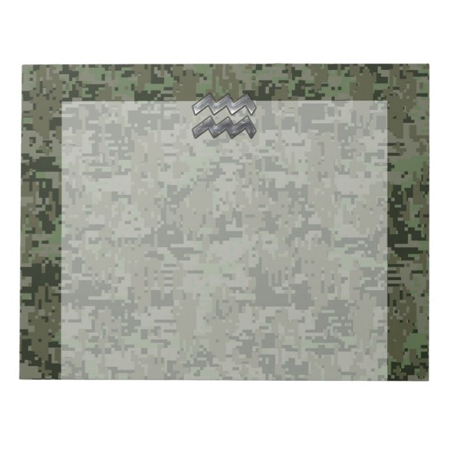 Aquarius Zodiac-tecken på Woodland Digital Camo Anteckningsblock (Framsida)