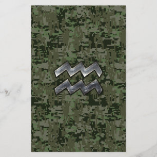 Aquarius Zodiac-tecken på Woodland Digital Camo Brevpapper
