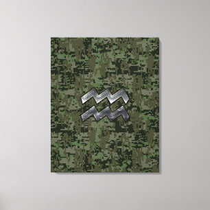 Aquarius Zodiac-tecken på Woodland Digital Camo Canvastryck