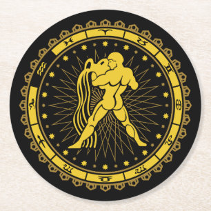 Aquarius - Zodiac-tecken - Symbol - Horoscope Underlägg Papper Rund