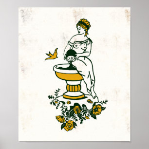 Aquarius Zodiac Toile Art w/ A Woman Bearing Vatte Poster