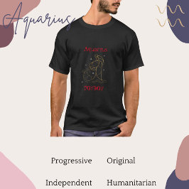 Aquarius Zodiac Typography Guld Red Graphic Coola T Shirt
