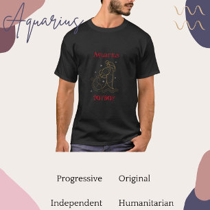 Aquarius Zodiac Typography Guld Red Graphic Coola T Shirt