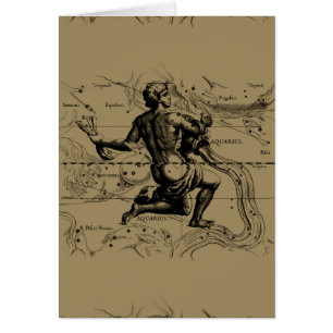 Aquariuskonstellationkarta Hevelius 1690 på Taupe Hälsningskort