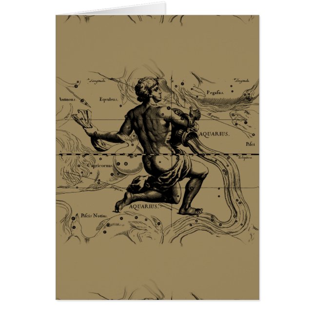 Aquariuskonstellationkarta Hevelius 1690 på Taupe Hälsningskort (Framsidan)