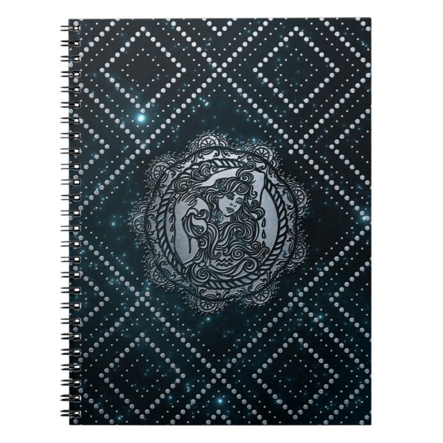 AquariusZodiacsilver som utföra i relief på Anteckningsbok Med Spiral (Framsidan)