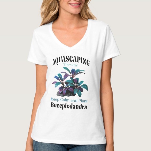 Aquascaping Therapy – Keep Calm and Plant Bucephal T Shirt (Framsida)