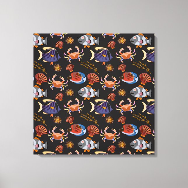 Aquatic animals pattern | ocean underwater life 11 canvastryck (Framsida)