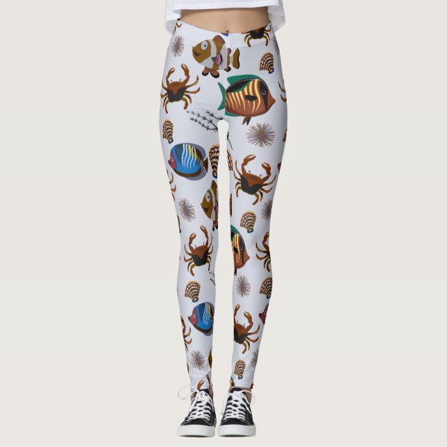 Aquatic animals pattern | ocean underwater life 14 leggings (Framsida)