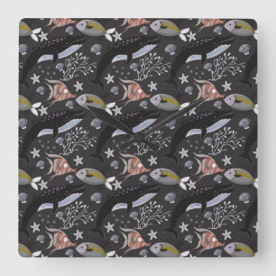 Aquatic animals pattern ocean underwater life 20 fyrkantig klocka