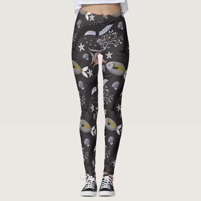 Aquatic animals pattern | ocean underwater life 20 leggings (Framsida)